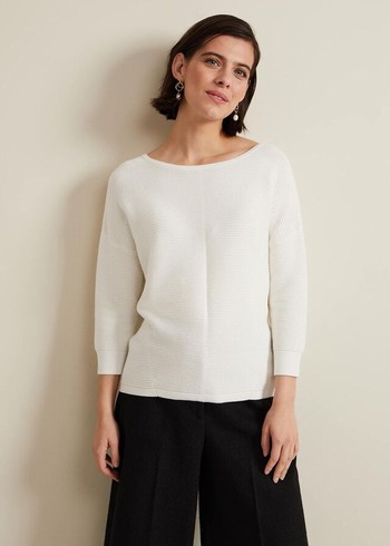 Phase Eight Nellie Ripple Stitch Knitwear White Canada | OHFPDK-096